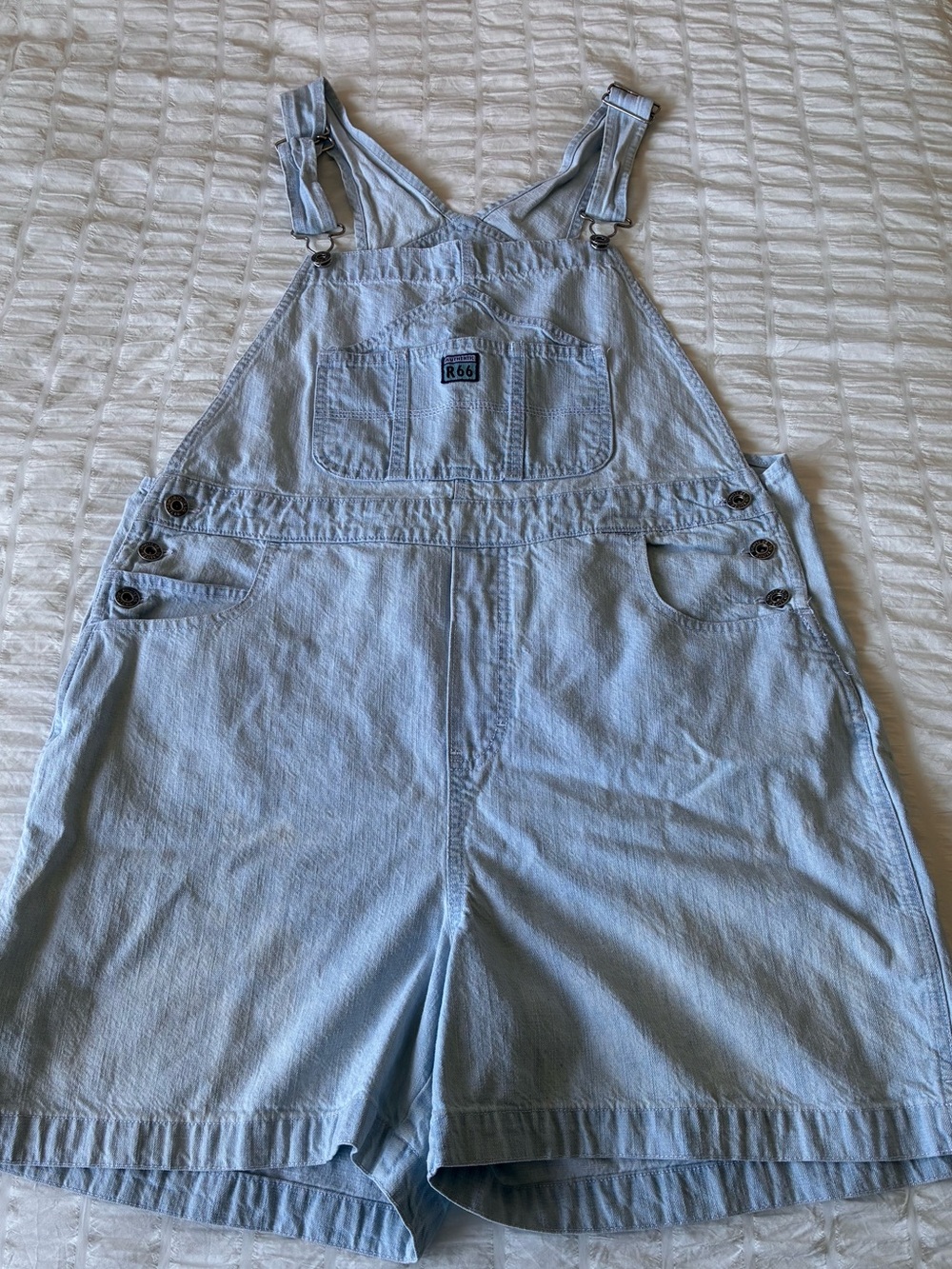 Vintage R66 Route 66 Denim Short Overalls Light Wash Women’s XL 16 18 Y2K